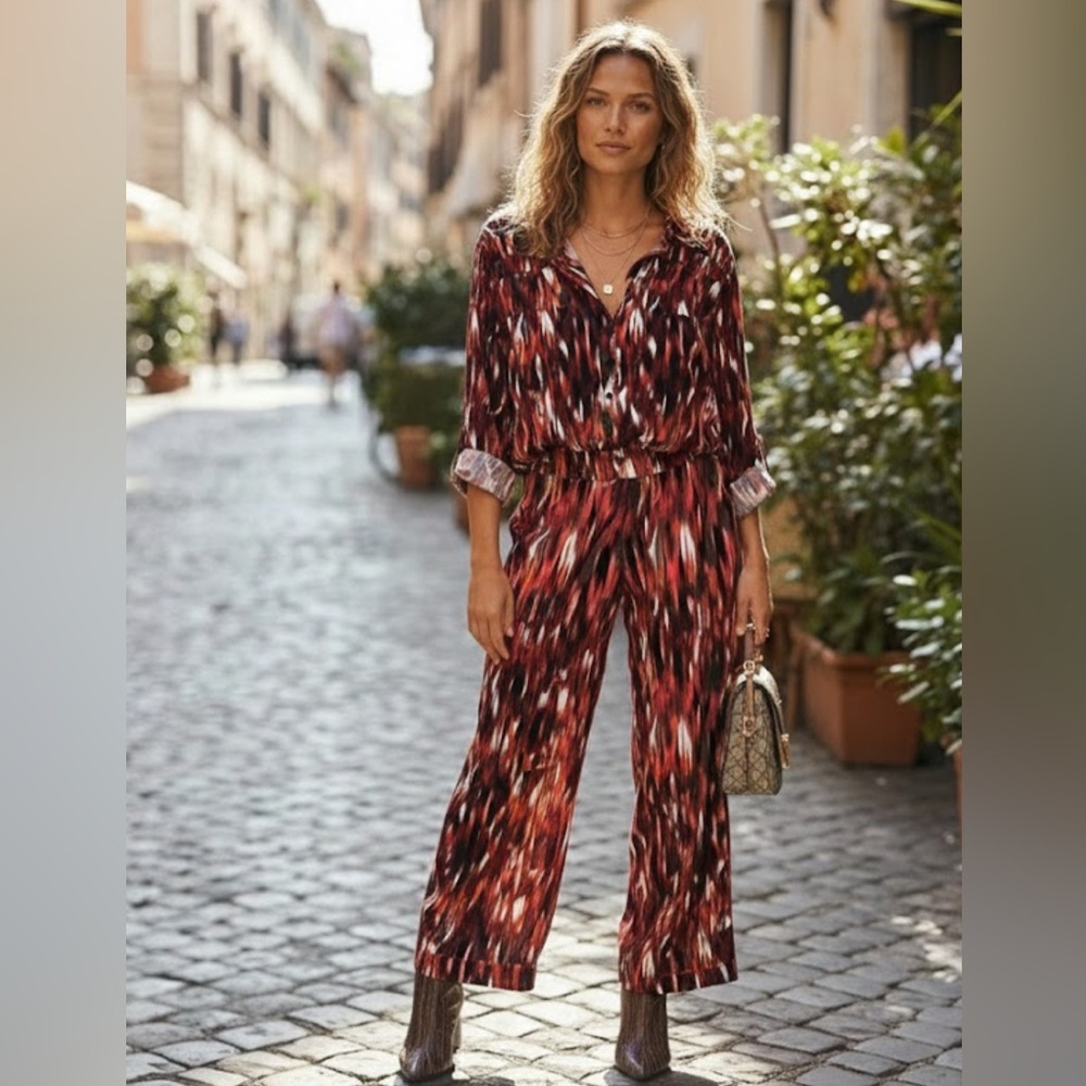 SET: Calvin Klein Women's Button-Down Shirt + Wide Leg Pants